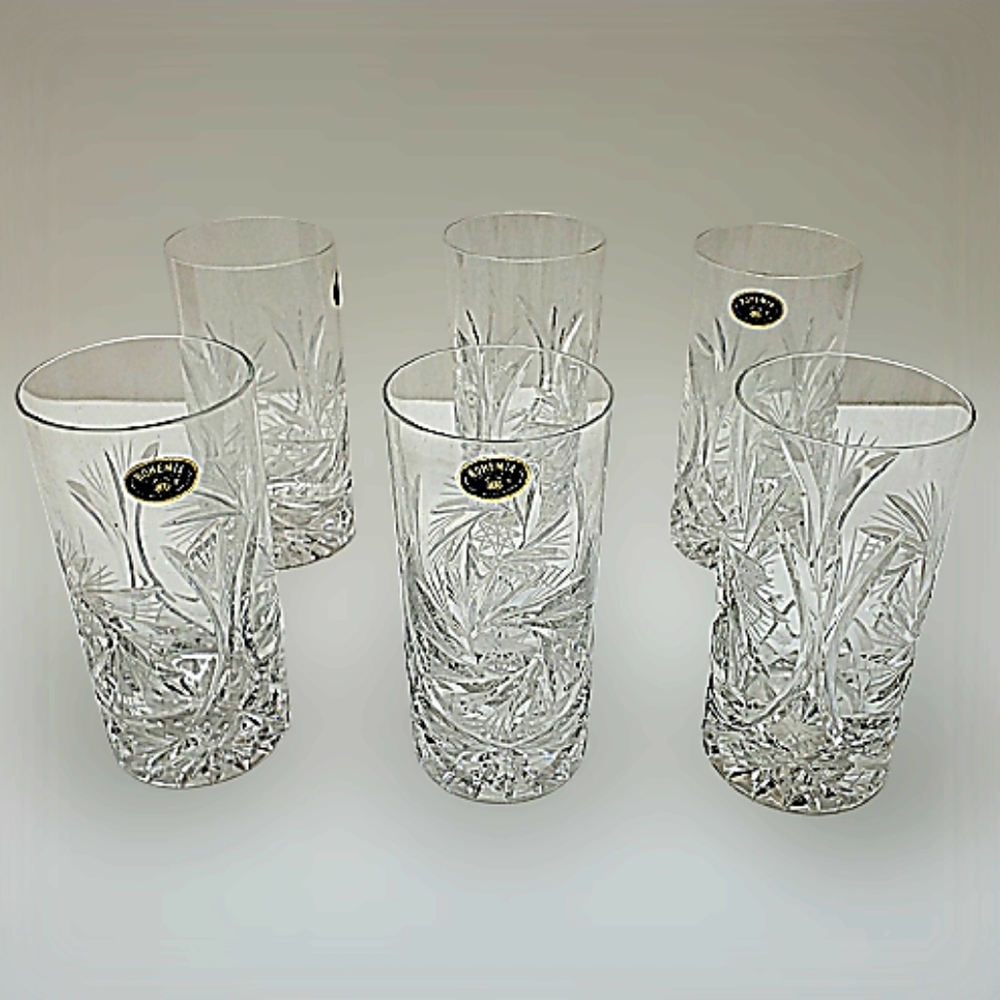 NWOT Set Of 6 Bohemia Cut Lead Crystal Highball Glasses